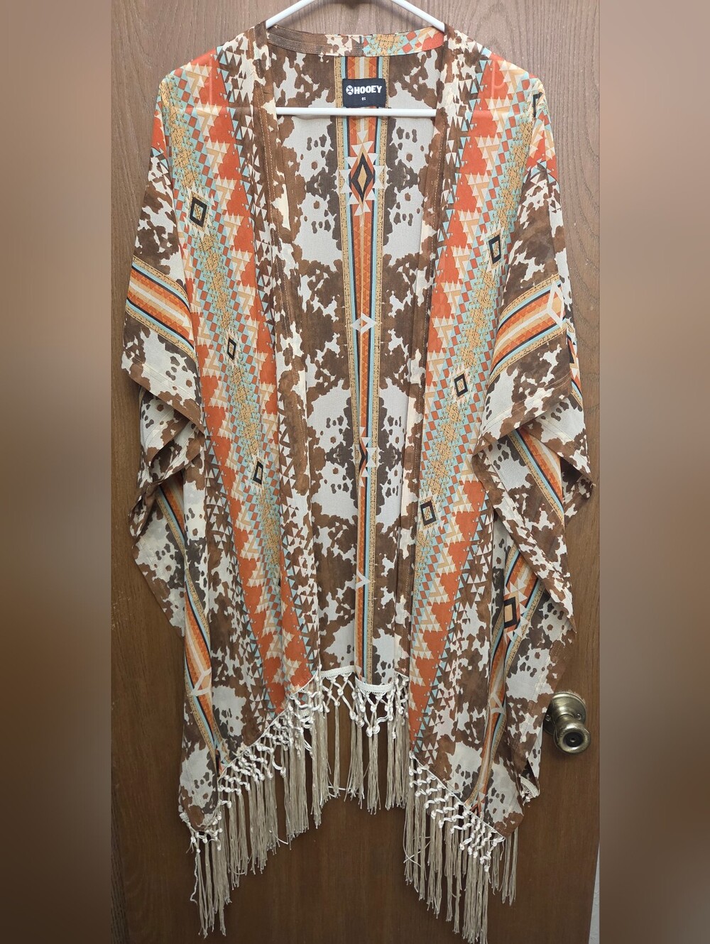 Hooey Boho Fringe Tunic in Brown, Orange, Cream & Aqua